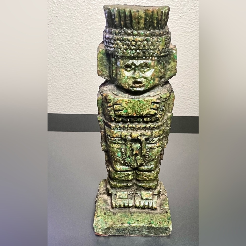 Vintage. Vintage Teotihuacan Figure - Resin, Malachite Sculpture - Large God Fig